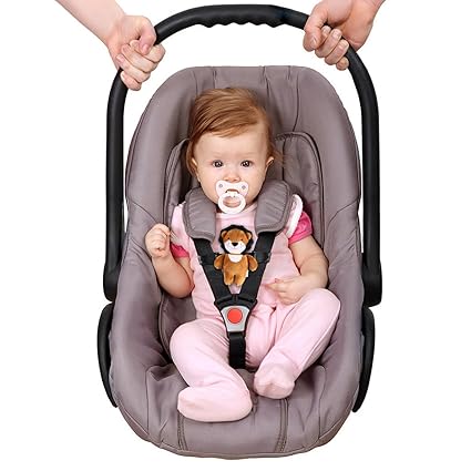 YEAHIBABY Baby Sicherheit Sitz Gurt Sicherheit Kinderwagen Gurte Auto Brust Clip Sicher Schnalle für Baby mit Plüsch Löwe Cov