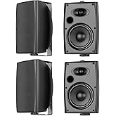 6.5 Inch Max 800W Outdoor Bluetooth Speakers Waterproof Wired with Multifunctional Amplifier Wall Mount Outdoor Speaker System for Patio Garden Poolside Home(4 Speakers,Black)