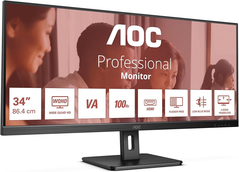 AOC U34E2M 34 inch QHD Monitor 100Hz VA 4ms Low Blue Light Adaptive Sync
