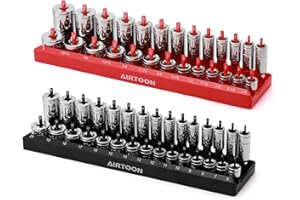 AIRTOON 3/8-Inch Drive Socket Organizer Trays, 2-Piece SAE and Metric Socket Tray Set, Deep and Standard Socket Holders Organizers for Toolbox, Black & Red