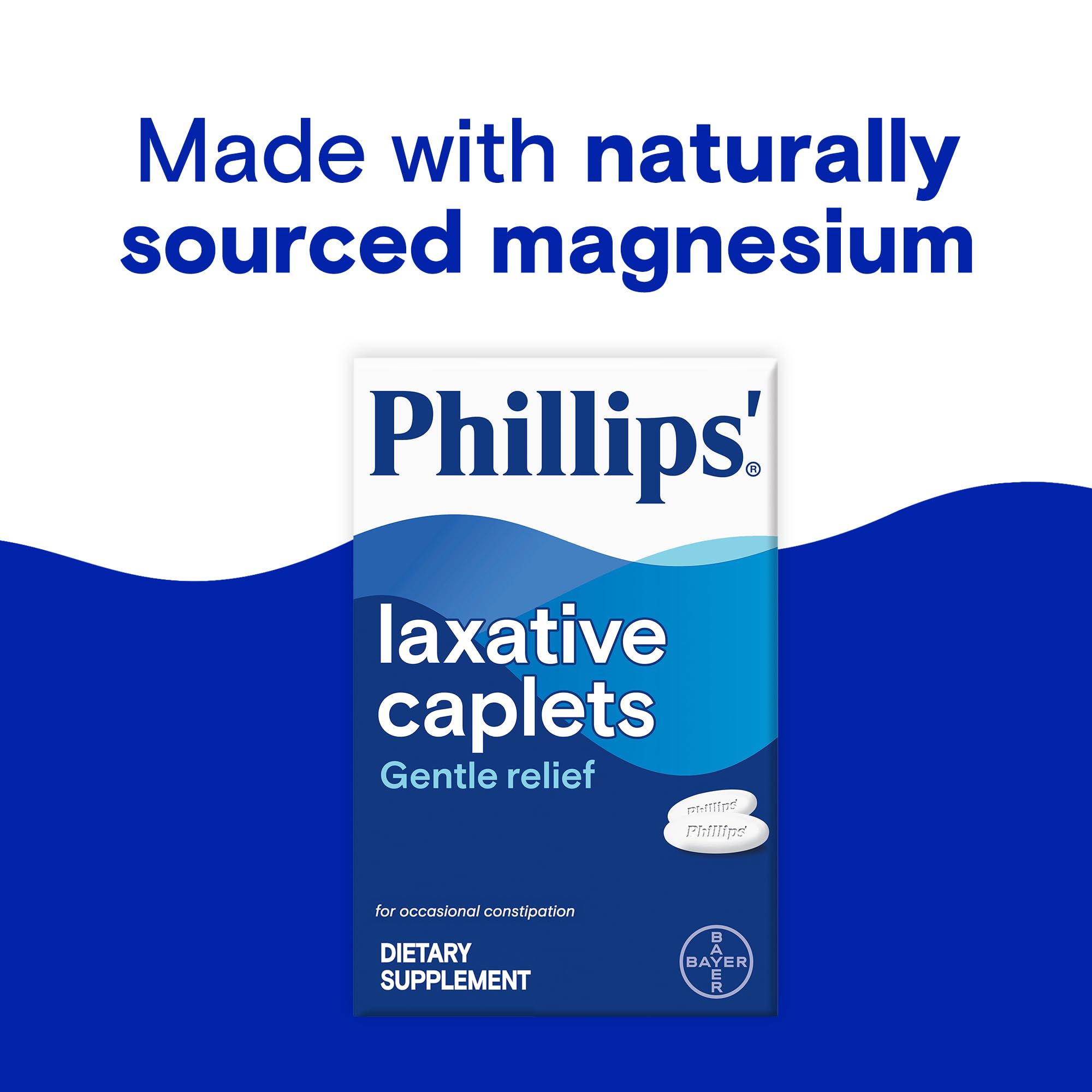 Phillips' Laxative Caplets, With Naturally Sourced Magnesium Supplement for Gentle Relief of Occasional Constipation, Cramp and Stimulant Free Laxatives, 100 Caplets