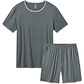 MoFiz Men's Pajamas Set Summer Sleepwear Pjs Soft Short Sleeve Shirts and Shorts 2 Piece Lougewear with Pockets S-3Xl