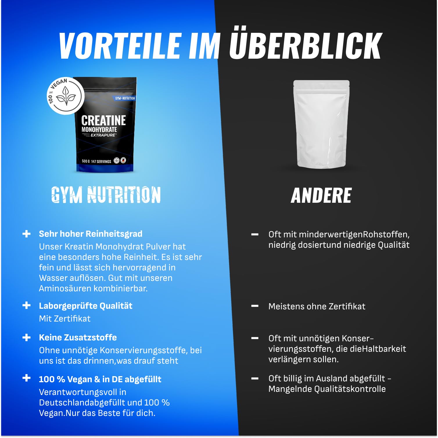 Creatin Monohydrat Pulver 500g - Kreatin Monohydrat in mikronisierter Qualität 100% vegan - Laborgeprüft 4