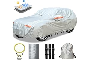OWEEIO 30 Layers SUV Car Cover for Automobiles All Weather Waterproof, Outdoor Snowproof UV Protection Windproof, Door Zipper, Soft Cotton, Heavy Duty Universal Car Covers, (Silver, Fit SUV 191"-200")
