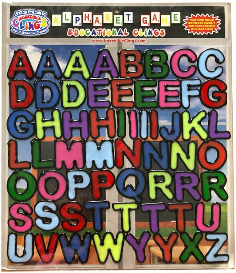 Alphabet and Letters Thick Gel Clings (56 pc) – Reusable and Removable Window Clings for Kids - CPSC Teste Safe Gel Decals Create Messages Like Welcome Home, Happy Birthday and More
