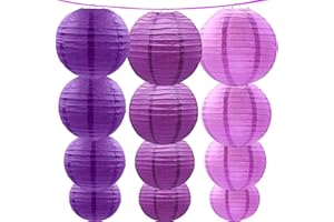 Purple Paper Lanterns 12Pcs Hanging Lanterns for Birthday Party, Wedding, Home Decor, Baby Shower Festive Decoration