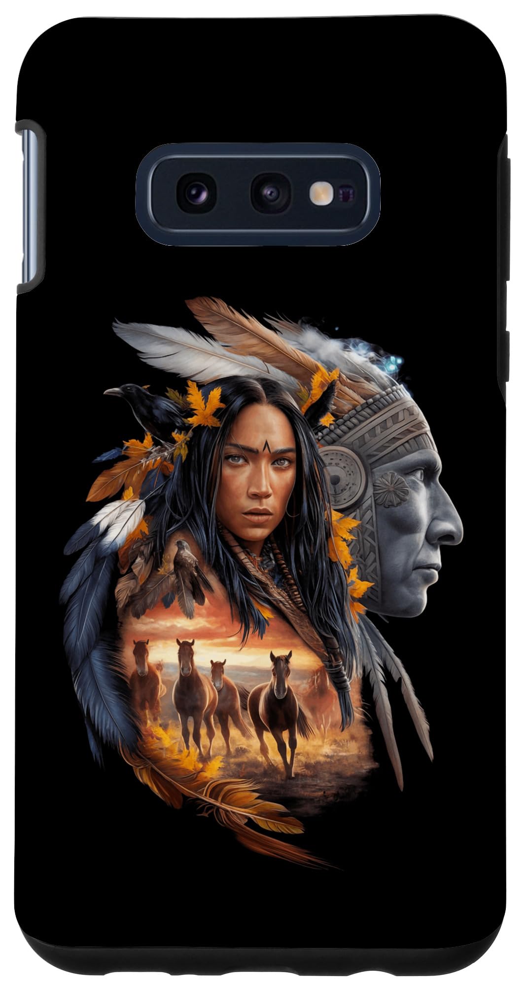 Galaxy S10e Native American Indian Girl Women Headdress And Wild Horses Case
