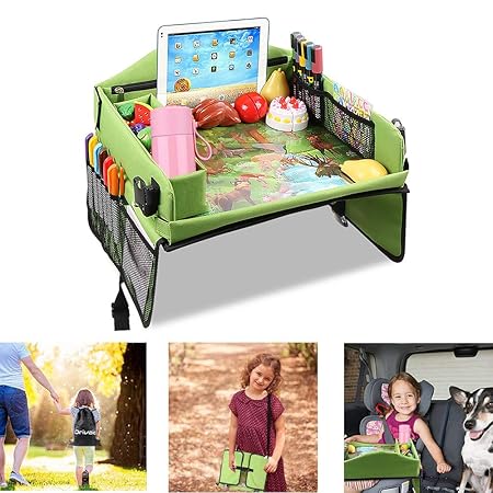 Drivaid Knietablett Kinder, Reisetisch Auto Kinder mit 16 Organizer-Taschen, Multifunktional Knietablett Reisetisch mit Bonus