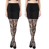 Lusofie Floral Lace Fishnet Tights 2-Pack - High Waist Stretchy & Sexy Stockings for Women. Elegant Black Patterned Sheer Tights Perfect for Parties, Date Nights, Cosplay & Daily Wear