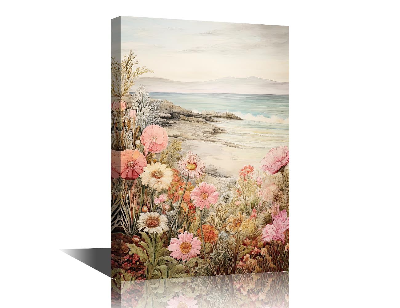 1 Pieces Blooming Desert Florals Pictures for Living Room Seascape Art Print on Canvas Flower Painting Modern Artwork Wall Decor for Bedroom Office Bathroom Decor Ready to Hang, 16" Wx24 H