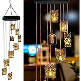 8 LED Solar Upgrade Owl Wind Chimes Outdoor,Mom Gifts for Mothers Day Grandma Wife Gift Solar Owl Wind Chimes for Outside,Hanging Lights Warm LED,Outdoor Owl Decor Christmas
