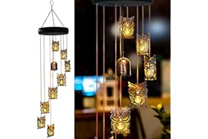 ESGARDEN 8 LED Solar Upgrade Owl Wind Chimes Outdoor,Mom Gifts for Mothers Day Grandma Wife Gift Solar Owl Wind Chimes for Outside,Hanging Lights Warm LED,Outdoor Owl Decor Christmas