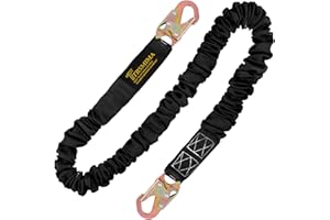 TRSMIMA Safety Harness Lanyard Retractable - Fall Protection Climbing Tree Strap 6 FT Single Leg Internal Shock Absorbing wit