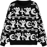 WDIRARA Women's Goth Cartoon Pattern Sweater Long Sleeve Crewneck Knit Pullover Top
