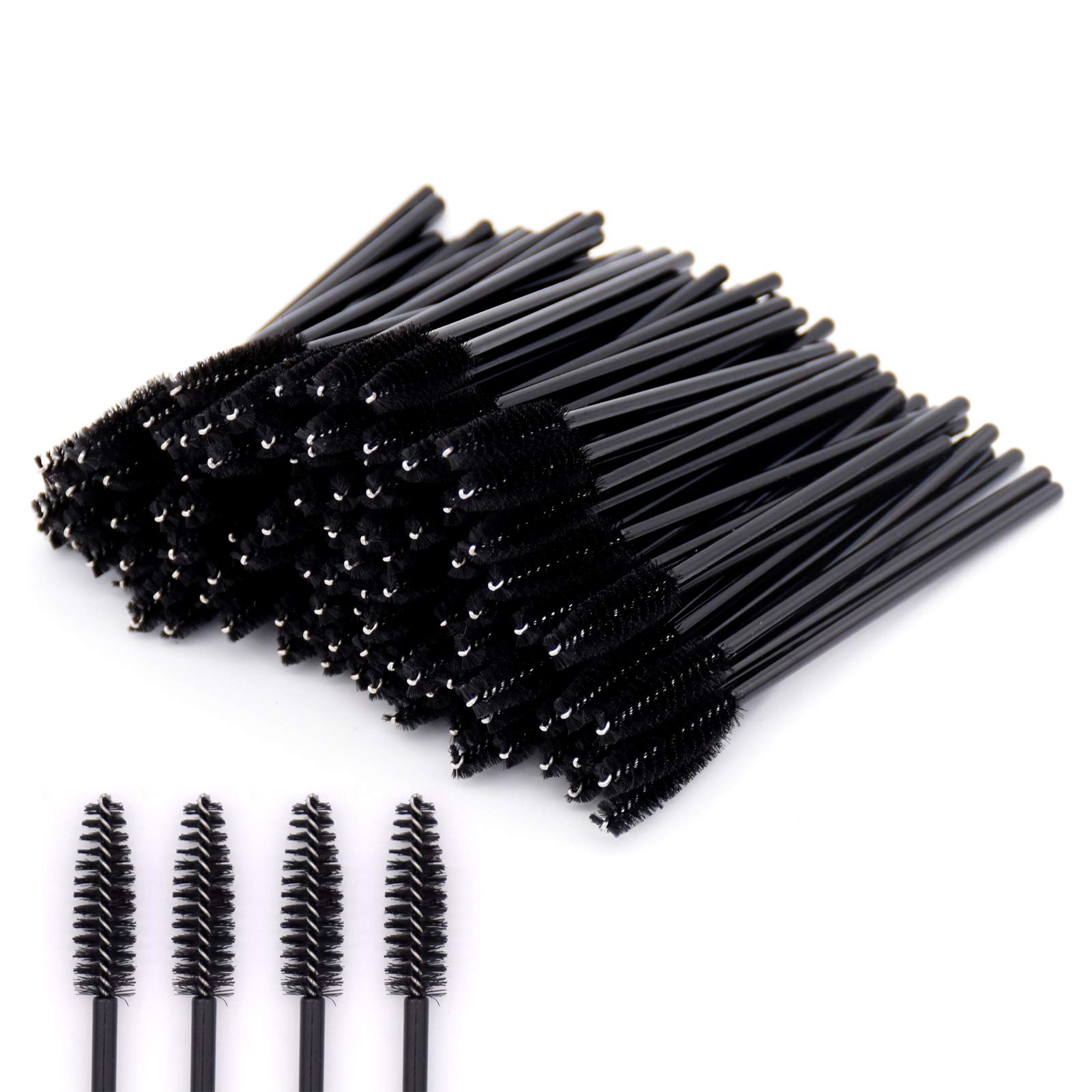YMWALK 100 Pcs Eyelash Brushes Spoolies Disposable Mascara Wands for Eyelash Extension, Eyebrow Brush Applicator Makeup Tool (100, black)