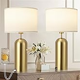 MoMyofdy Gold Lamps Set of 2 Touch Control 3-Way Dimmable Bedside Nightstand Lamps Bedroom Lamps Modern White& Gold Table Lam