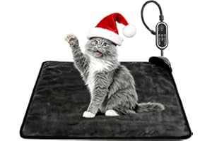 Rasfalo Cat & Dog Heating Pad - 3 Timer and 3 Level Temperature Smart Sensor Electric Pet Pad with Chew Resistant Cord, Indoor Outdoor Warm Heated Bed - 17.7x17.7