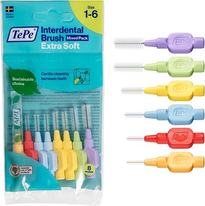 TePe Interdental Brush Extra Soft Mixed Pack ISO 1-6 8pcs Plaque Removal