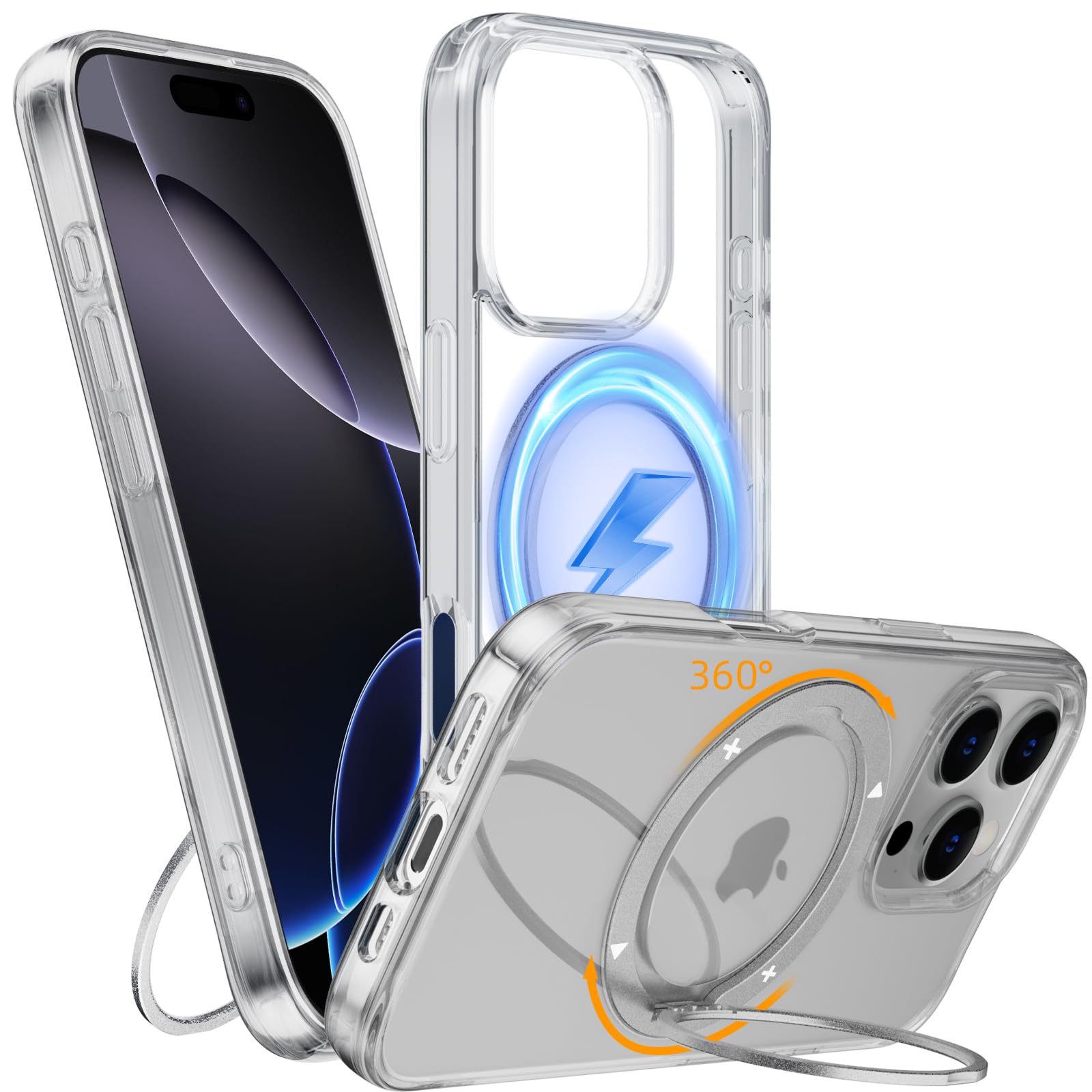 X-level for iPhone 16 Pro Max Case for Magsafe, Clear Slim Case with Invisible Stand, Military Grade Protection, Anti-Fingerprint Magnetic Mobile Phone Case for iPhone 16 Pro Max, Transparent