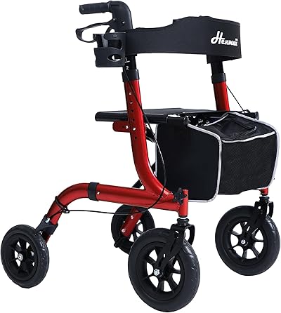 Rollator Faltbar mit Sitzpolster, Einkaufstasche & Stockhalter – Höhenverstellbar, Leicht & Schmal für Senioren – Gehwagen mit Bremse, 10\