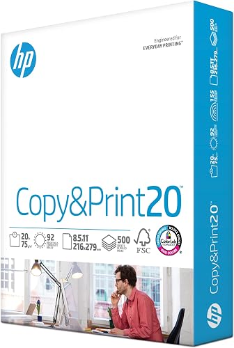 HP Printer Paper 8.5x11 Copy&Print 20 lb 1 Ream 500 Sheets 92 Bright Made in USA FSC Certified Copy Paper HP Compatible 200060R