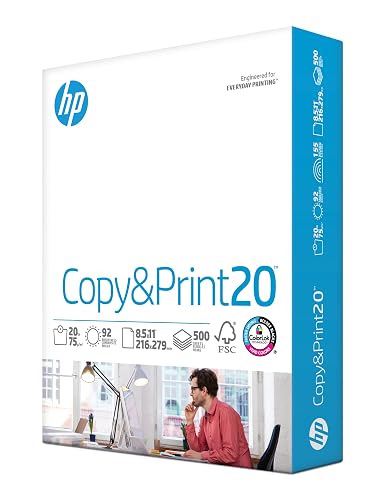 HP Printer Paper 8.5x11 Copy&Print 20 lb 1 Ream 500 Sheets 92 Bright Made in USA FSC Certified Copy Paper HP Compatible 200060R