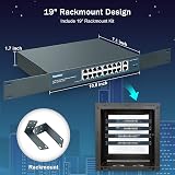 YuanLey 18 Port Gigabit PoE Switch 16 PoE+ 2 Uplink 250W view 5
