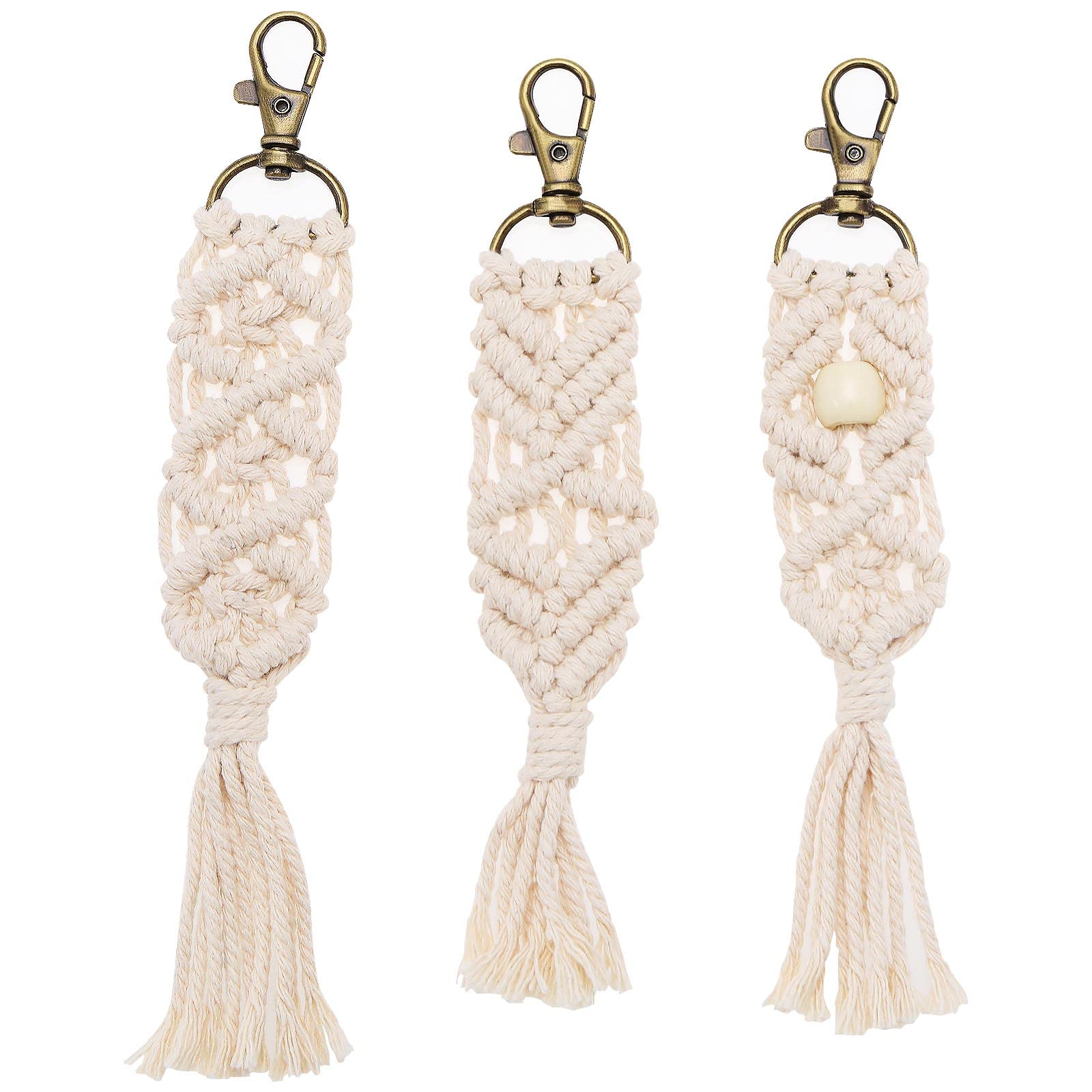 Be In Your Mind 3PCS Macrame Keychains Bohemia Style Macrame Bag Braided Charms Key Rings with Tassel Hanging Ornaments Decorations for Purse Backpack Coin Wallet