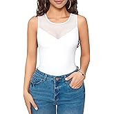 Avidlove Bodysuits for Women Summer Tops Mesh Crew Neck Leotards Shirts Sleeveless Going Out Bodysuit Tops