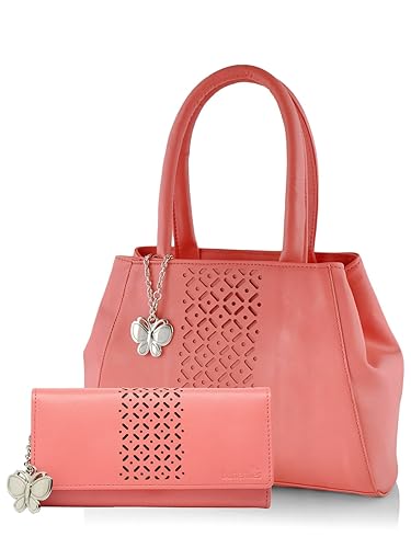 Butterflies Womens Handbag and Purse Combo (BNS WB0270, Dark Peach)