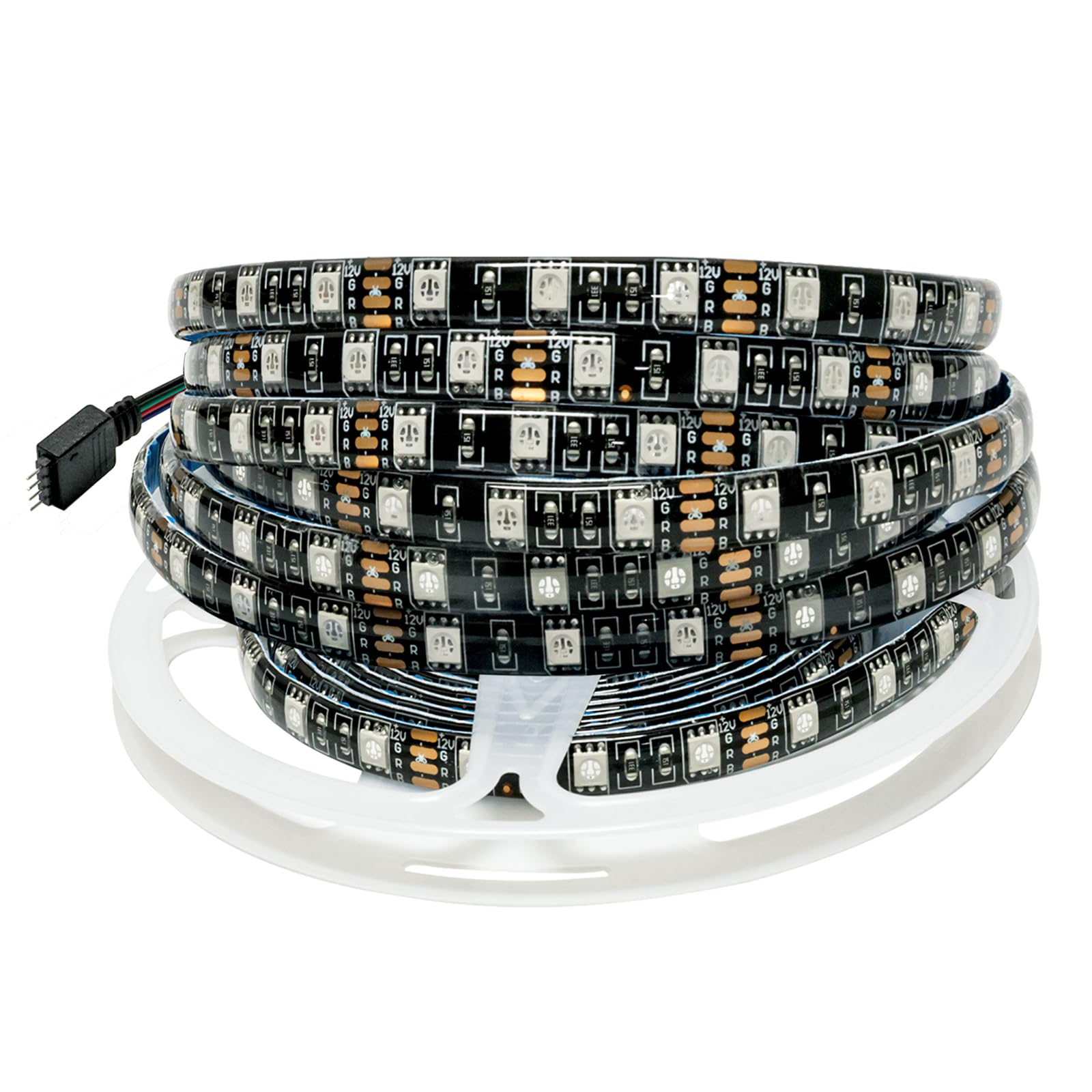 Tesfish 12V RGB LED Strip Lights, 5M LED Strip Black PCB Board 5050 IP65 Waterproof 300 Color Changing LED Rope Lights for Bedroom, Kitchen Decoration — image 1
