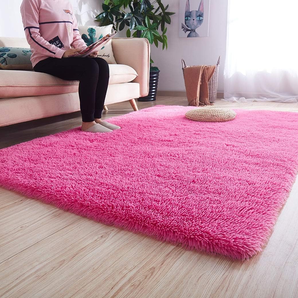 Noahas Luxury Fluffy Rugs Ultra Soft Shag Rug for Bedroom Living Room Kids Room, Child and Girls Shaggy Furry Floor Carpet Nursery Rugs Modern Indoor Home Decorative, 4 ft x 5.3 ft, Hot Pink