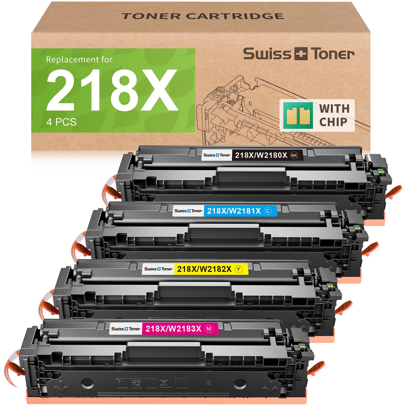 Photo 1 of ***DAMAGED - SEE NOTES/PICTURES***

swiss toner 218X Toner Cartridges 4 Pack Compatible Replacement for HP 218X 218A Toner Color LaserJet Pro 3201dw MFP 3301fdw 3301sdw 3301cdw Printer (Black/Cyan/Yellow/Magenta)