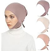 XEPST 3 PCS Hijab Undercap for Women, Islamic Muslim Full Cover Under Hijabcap Milk Silk Fabric Hijab Underscarf Solid Color Adjustable Tie Back Inner Head Scarf Turbans for Women Chemo Cap, B