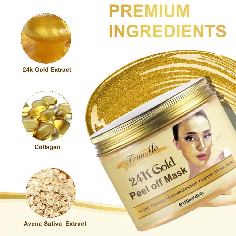 Gold Facial Mask, Peel off Mask, Blackhead Remover Mask with 24K Gold Extract, Anti-Aging, Deep Cleansing Blackhead ＆ Acne Scars, Dirt ＆ Oil, Repairs Uneven Skin Tone : Beauty