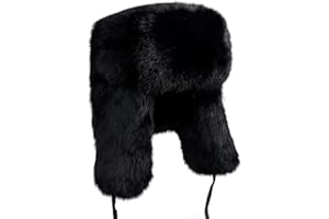 BOONJOVIA Mens Winter 100% Real Rabbit Fur Trapper Hat, Russian Ushanka Aviator Hat with Earflaps