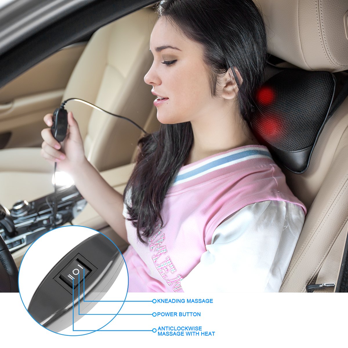 Shiatsu Pillow Massage,Neck Pillow Massager,Deep Kneading Massage with Heat,Neck,Shoulder & Back Massager for Home/Car/Office/Travel