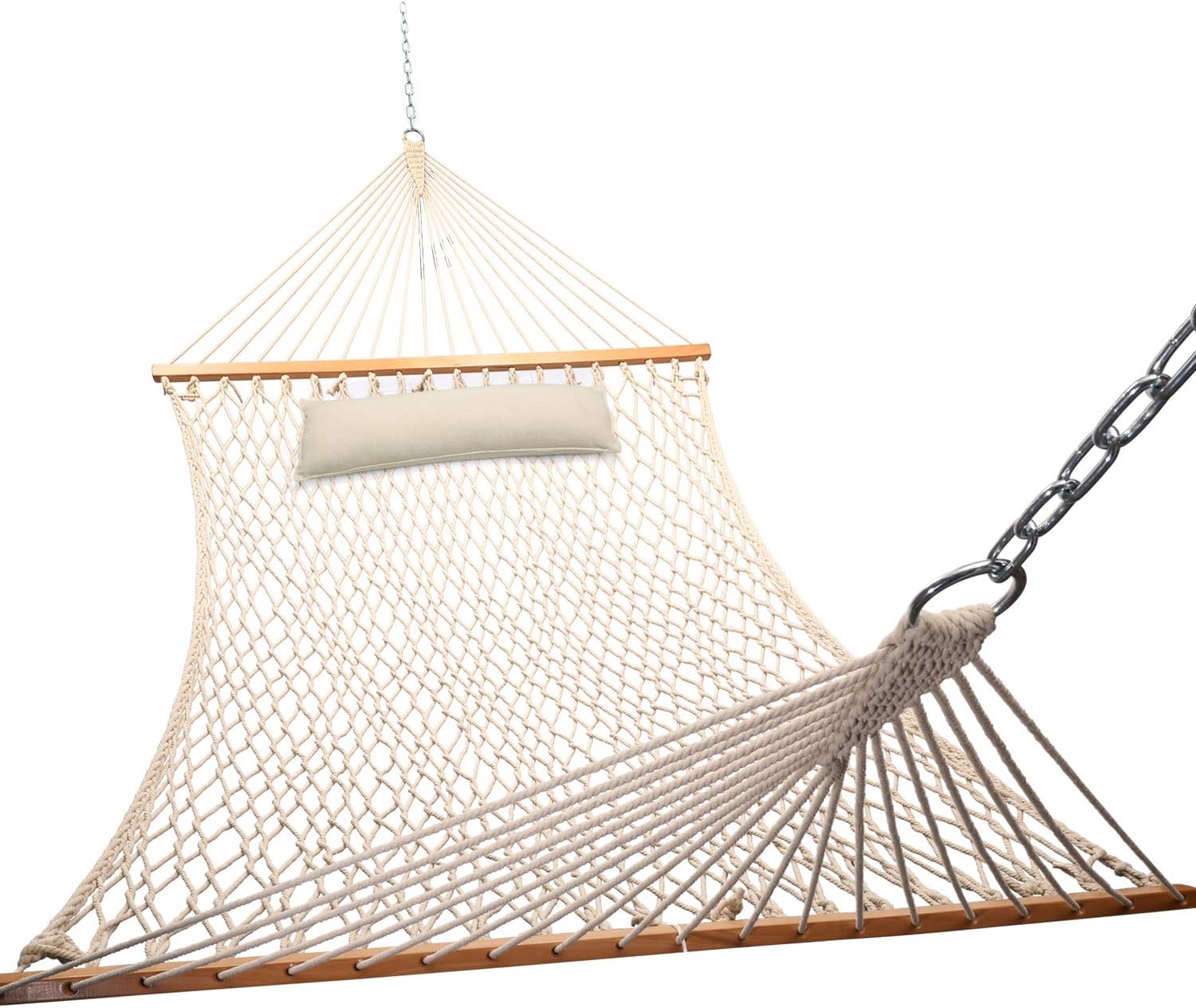 Y- STOP 13.2FT Hammocks,Traditional Cotton Rope Hammock with Chains and Hooks for Outdoor,Indoor,Patio Yard,Double Solid Wood,for Two Person,Max 440 Lbs(Natural): Kitchen & Dining