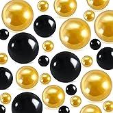 400Pcs Black&Gold Pearl Vase Filler Beads, No Hole Faux Pearls Beads for Centerpieces Vases,Wedding Decorations, Party Home Table Decor,for Floating Candle(8/14/18mm)