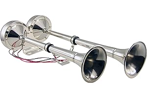Pactrade Marine Boat Stainless Steel Electric Dual Trumpet Horn Complete Set 12V-150db for Pontoon RV Car Truck Boat