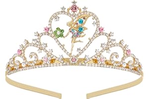 SWEETV Tiaras for Little Girls, Princess Gold Crown for Flower Fairy, TinkerBell Headband for Kids, Rhinestone Hairpiece for Toddler, Hair Accessories for Girls Halloween Costume Cosplay