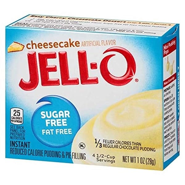 JELL-O SUGAR FREE INSTANT PUDDING & PIE FILLING, CHEESECAKE FLAVORED, FAT FREE, QUICK & EASY DESSERT, 1 OZ (PACK OF 3)
