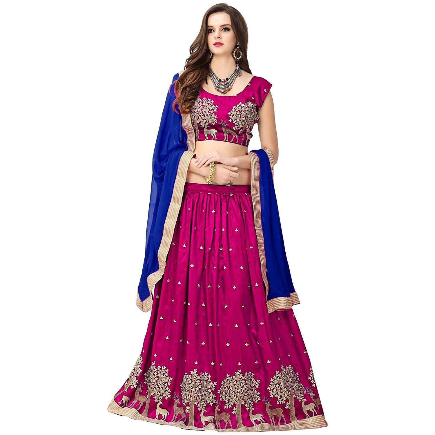 sabhaya impex women's net semi-stitched lehenga choli, free size (pink)