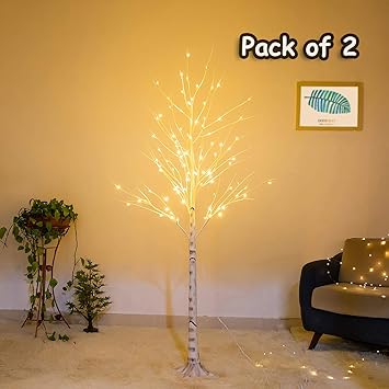 Amazon Com Bolylight 2 Packs Led Birch Tree 6ft 96l Led Christmas