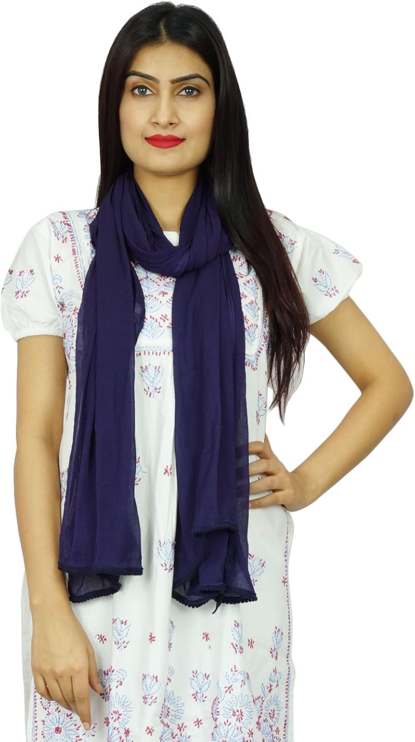 Chiffon Blend Indian Scarves Women Wear Stole Neck Wrap Chunni Long Dupatta Gift for Her One size, Navy Blue - Image 5