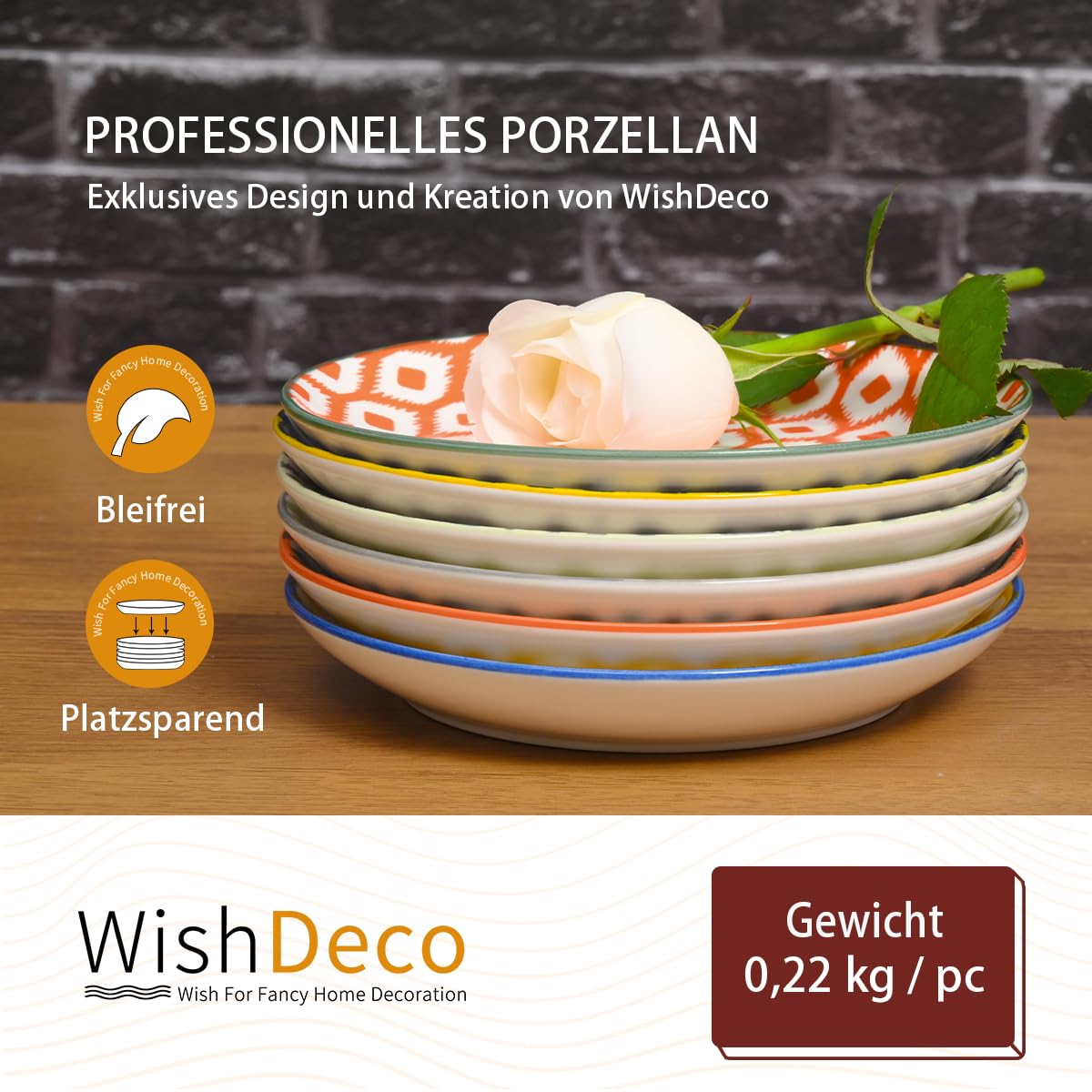 WishDeco Kuchenteller 6er Set, Kleine Dessertteller 15cm, Porzellan Salatteller, Bunte Frühstücksteller, Mini Speiseteller für Pasta, Obst, Brot 4