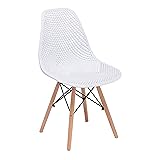 CangLong Dining Mid Century Modern DSW Hollow Back Design Plastic Shell Armless Side Chair with Beech Wood Legs, set of 1, Wh