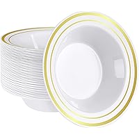 SETUP [12 oz. - 50 Piece] Dessert Soup Bowls with Gold Rim, Bowls Disposable - Premium Heavy-Duty Disposable Soup Bowls for P