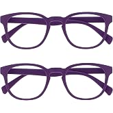 OPULIZE POP Reading Glasses for Women Men,Scratch Resistant Round Matt Frame with Spring Hinges, Purple +2.00 (Pack of 2)