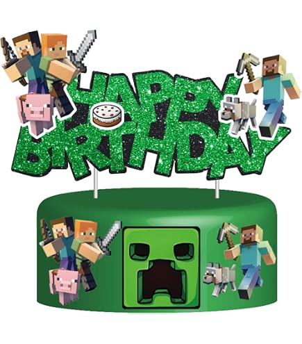 Party Hive 8-Bit Pixel Miner Sword Cake Topper - 7"x9" Decoration For Minecraft Or Video Game Birthday Party